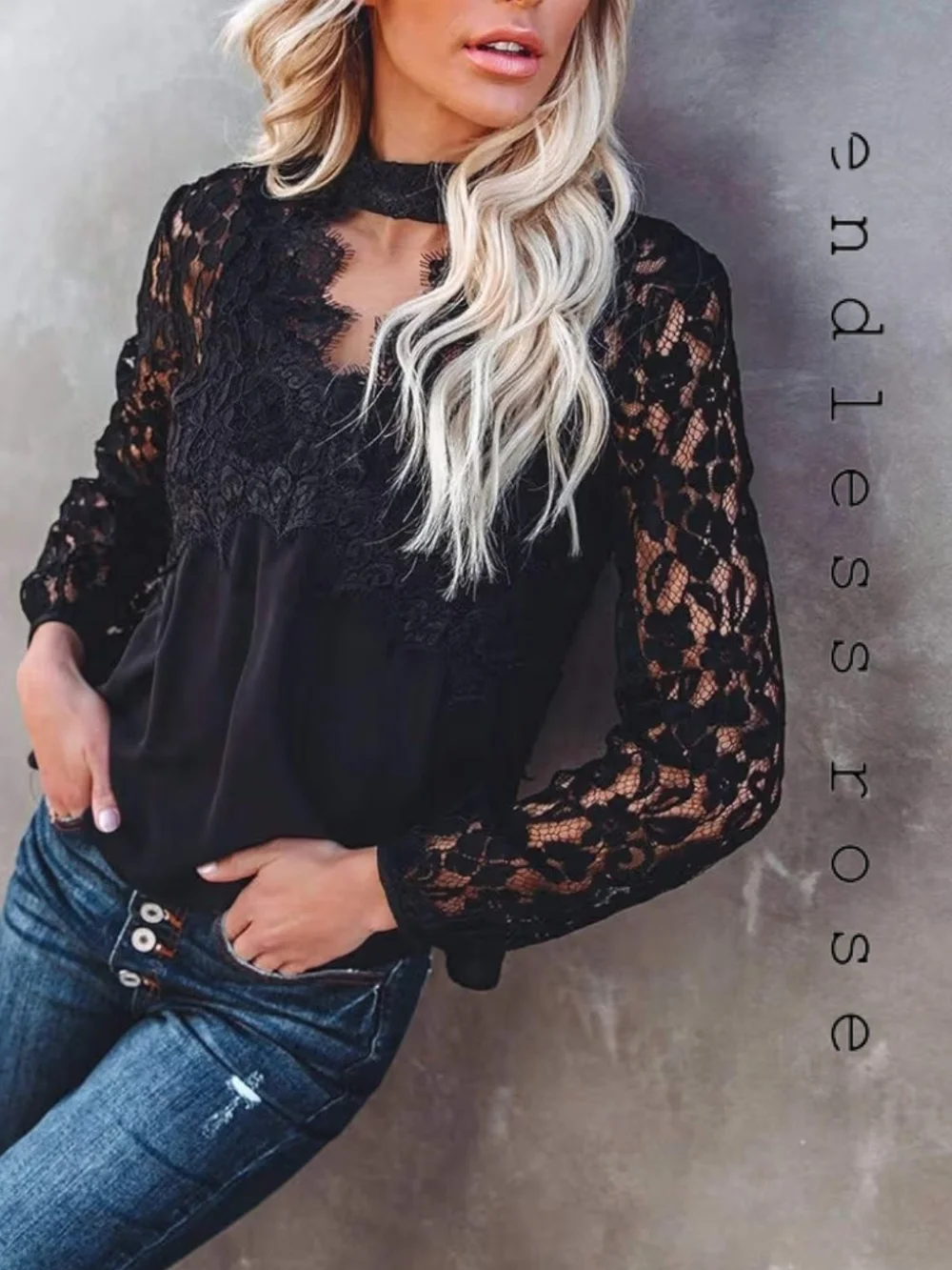 Anthropologie - Endless Rose - Black Lace Yoke Peplum Blouse